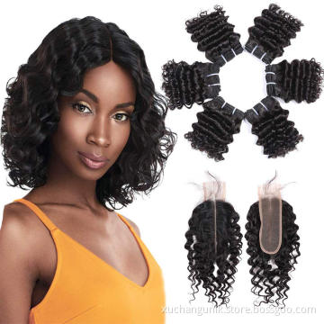 Uniky 10A Deep Wave 3 Bundles Short Brazilian Virgin Hair Weave Bundles Deep Wave Curly Human Hair Bundles Sew in Extension